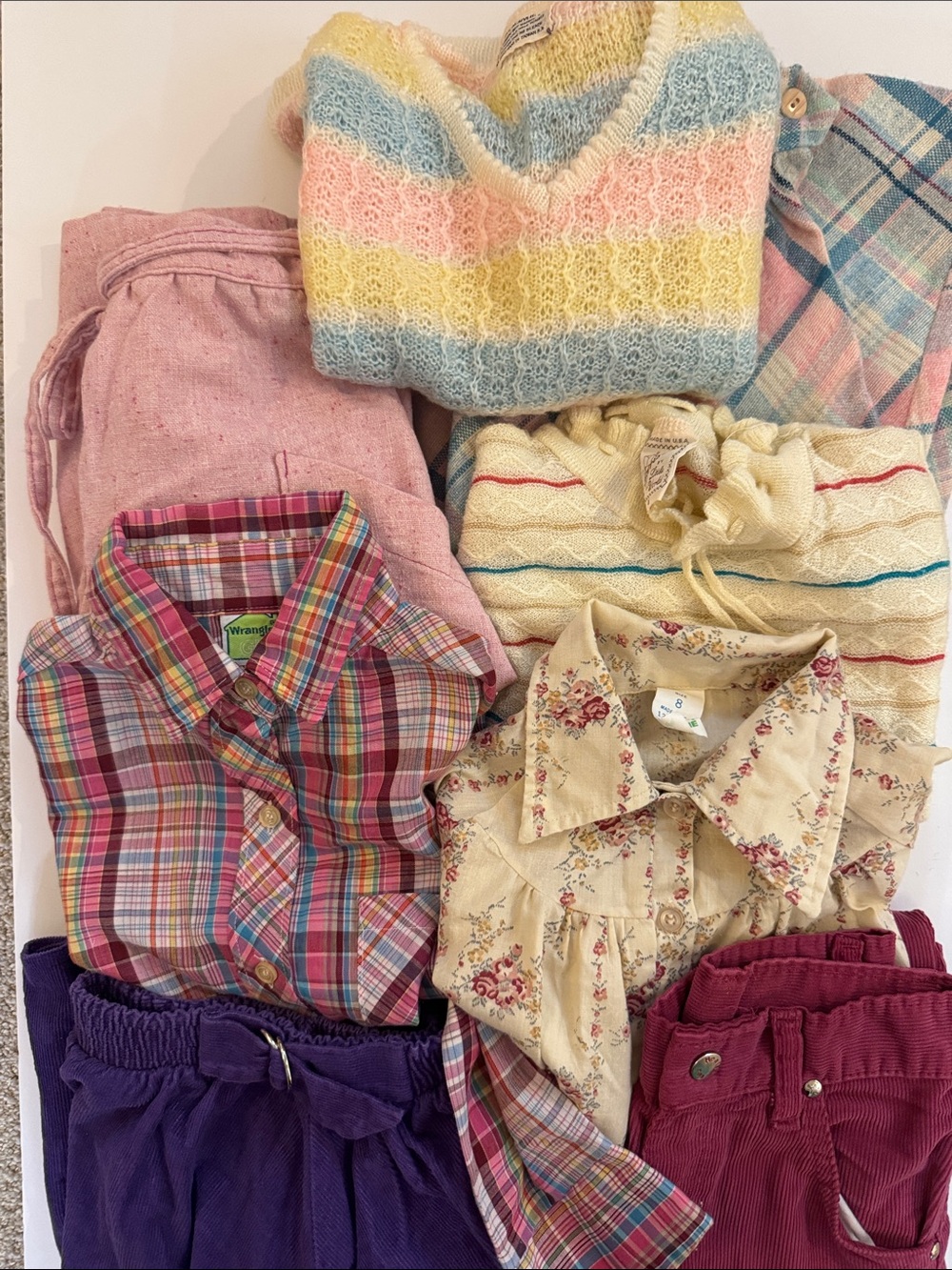 Late 70’s-80’s 8pc Lot Vintage Kids Clothes SZ 8. 4 tops&4 bottoms Pink/Purple